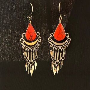 Red and Silver Dangle Earrings